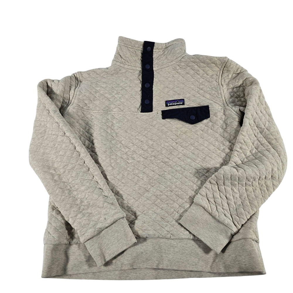 Patagonia Womens Organic Cotton Quilt Snap-T Pullover Oatmeal Grey 25282 M
